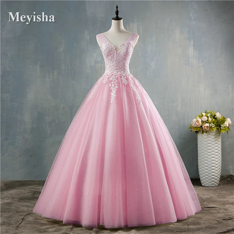 White Bridesmaid Dresses: White Pink Champagne Deep V Neck Elegant Ball Gown
