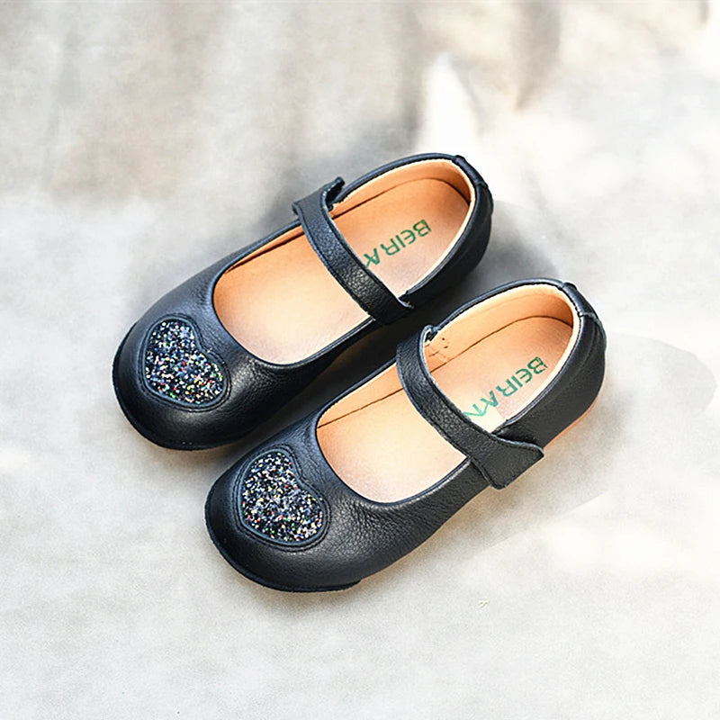 Full-grain Leather Girls Casual Shoes Kickproof Design Princess Baby Shoes