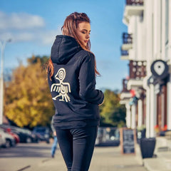 Black Hoodie Women Cotton Zipper Sweatshirt Animal Print Streetwear Hooded