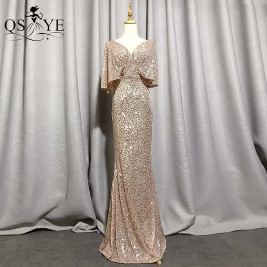 Evening wear Dresses: Mermaid Short Sleeves V Neck Evening Dress