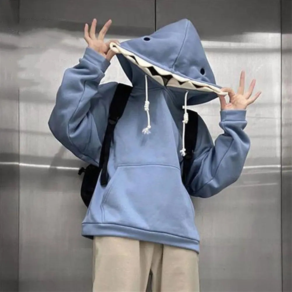 Funny Shark Patchwork Hoodies Man Autumn Kawaii Sweatshirt
