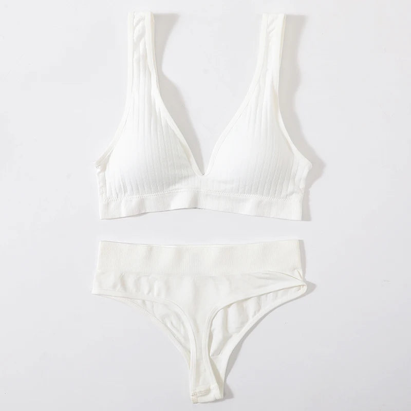 Seamless Underwear Set Women Sport Lingerie Set Wireless Deep V Bra
