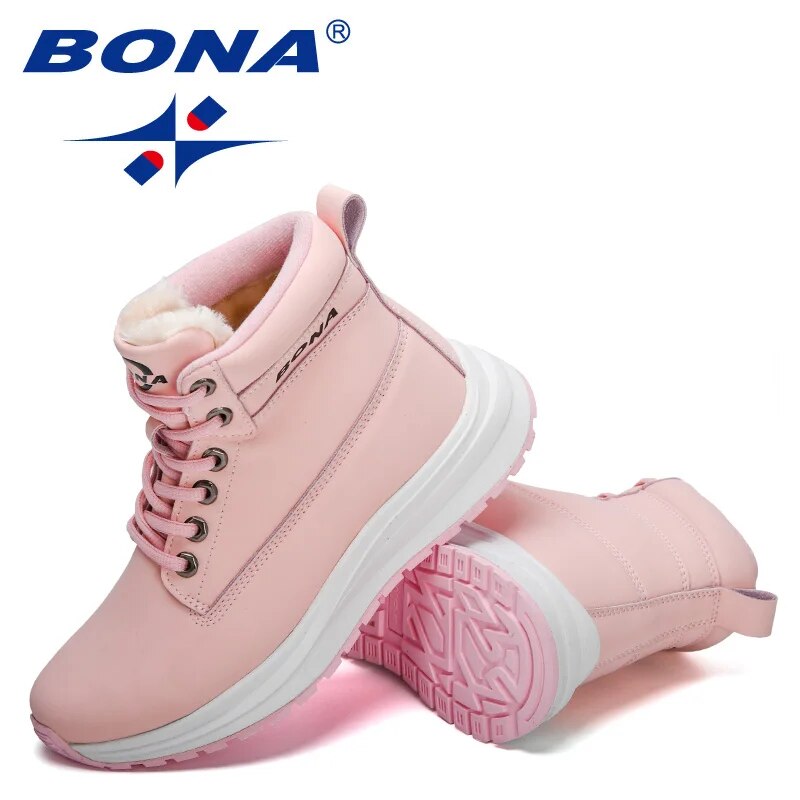 Warm Plush Sneakers Women Ankle Snow Boots Woman Lace-up High