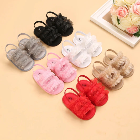 Fashion Young Children New Born Baby  Girl Princess Shoes  Lace Toddler Summer Sandal Non-Slip Shoes First Step Car 0-18M