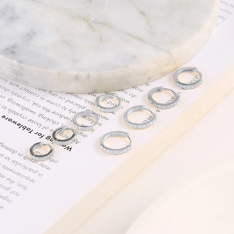 CANNER 6/7/8/9mm Real 925 Sterling Silver Zircon Hoop Earrings for Women Huggie Earring Piercing Earings Jewelry Pendientes
