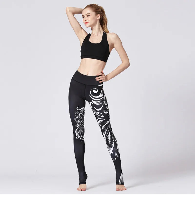 Cloud Hide Yoga Pants Women High Waist Trainer Sports Leggings Long Tights Floral