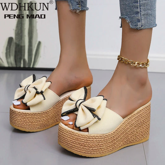 Women Slippers Fashion Pee Toe Summer Shoes Butterfly-knot High Heels