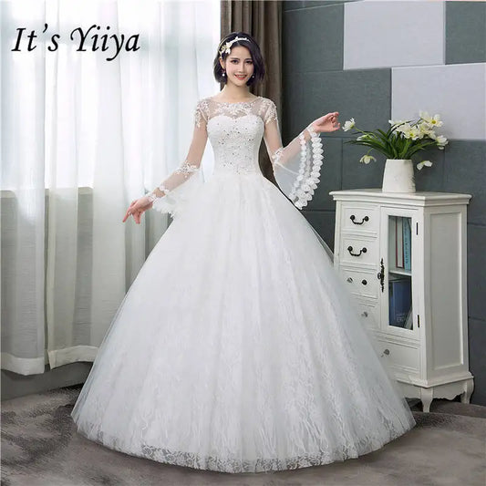 White Bridesmaid Dresses: Wedding Dresses Simple O-neck Back Lace Up Wedding Gown
