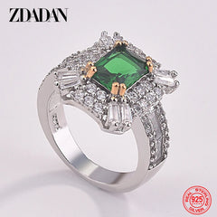 925 Sterling Silver Emerald Zircon Ring For Women Charm Wedding Jewelry