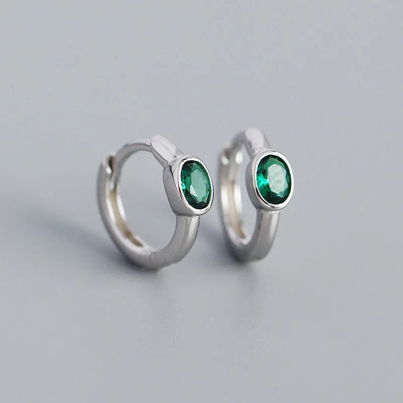 WANTME 925 Sterling Silver Simple Oval Cut Zircon Hoop Earrings for Women Geometric European Piercing Huggie Jewelry Female Gift