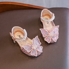 Fashion Style Baby Girl Bow Princess Shoes Pearl Rhinestone Butterfly Sandals For Girls