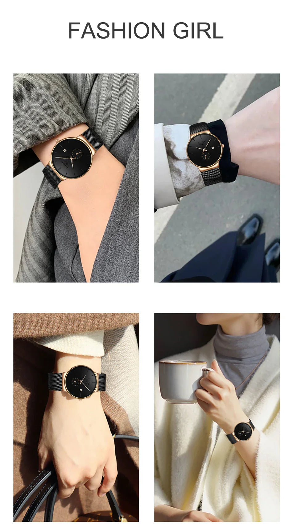 LIGE Ultra Thin Fashion Casual Ladies Watches Elegant Luxury Waterproof Business Quartz Watch for Women Gift Auto Calendar Clock