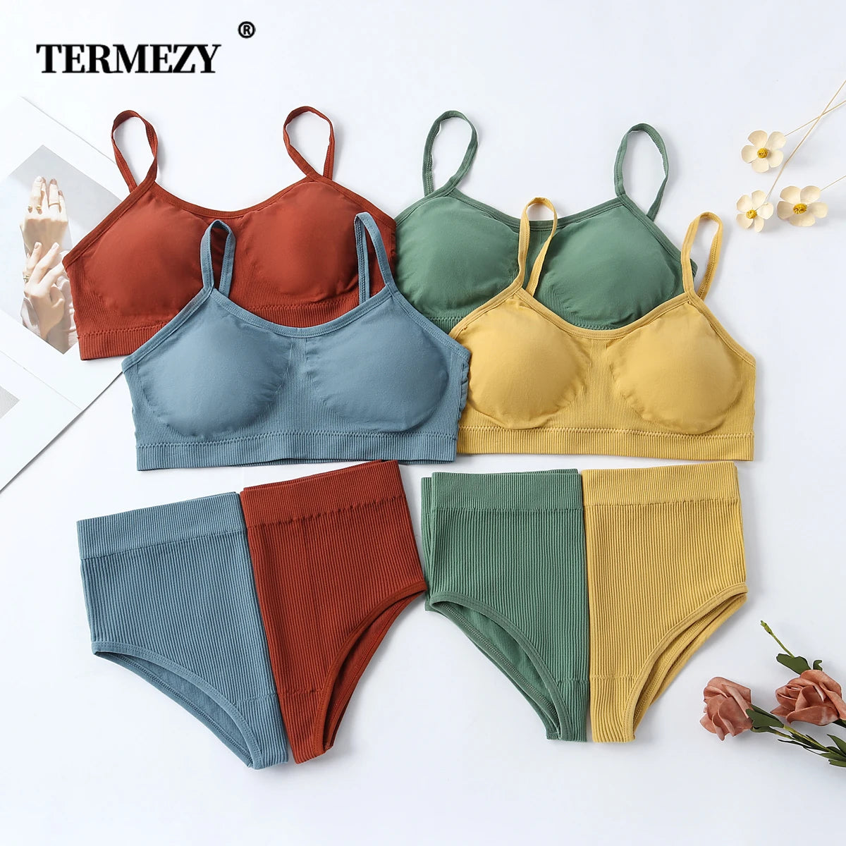 Women Underwear Seamless Bra Set High Waist Panties