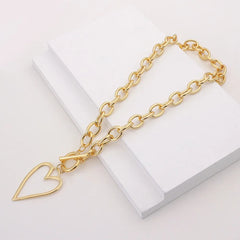 Punk Gold Color Bih Hollow Heart Pendant Necklace for Women Imitation Metal