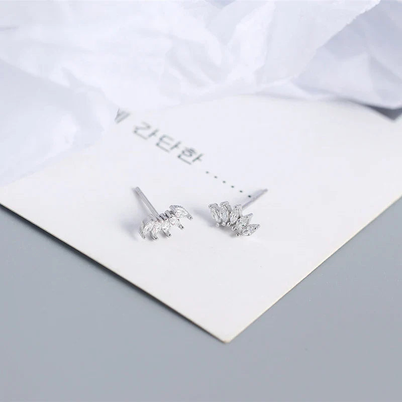 WANTME Luxury Genuine 925 Sterling Silver White Zircon Horse Eye Stud Earrings for Women Chic Office Youth Jewelry Accessories