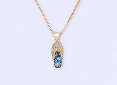 Pave CZ Rhinestone Enamel Slipper Pendant For Women Blue Evil Eye Necklace