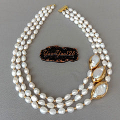 Cultured Baroque Pearl Necklace Keshi Pearl Gold color Plated Connector chokers