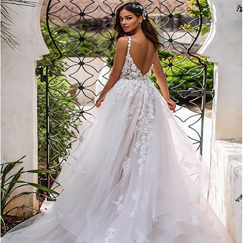 White Bridesmaid Dresses: Wedding Dress 3D Flowers Spaghetti Strap Bride Dresses