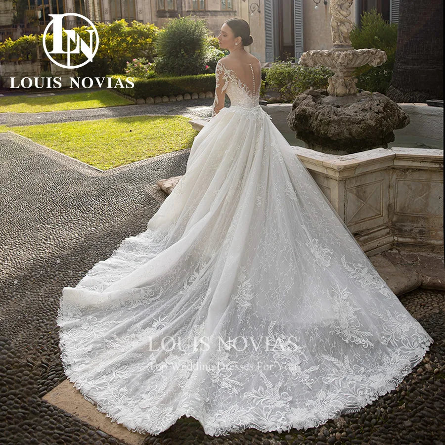 White Bridesmaid Dresses: Wedding Dress For Women Detachable Train Long Sleeve