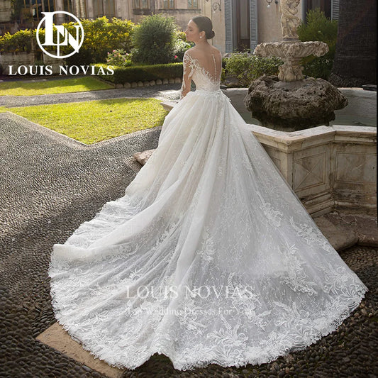 White Bridesmaid Dresses: Wedding Dress For Women Detachable Train Long Sleeve