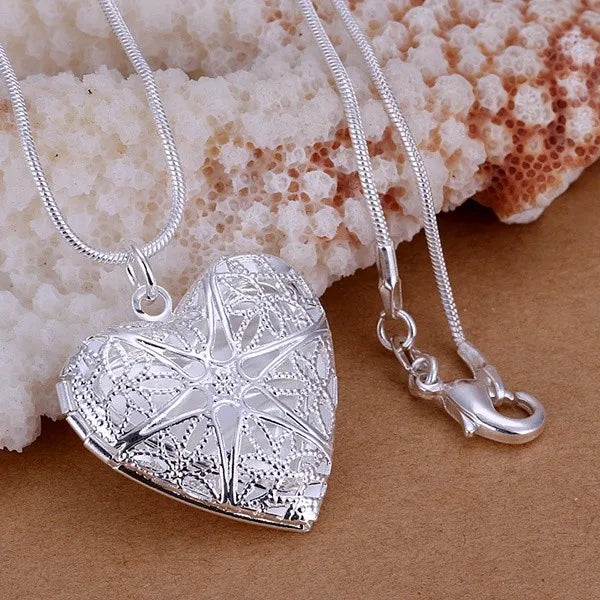 925hot sale Silver color Photo Frame Pendant Necklace Snake Chain For Woman Charm Wedding Fashion Jewelry ColorLN072