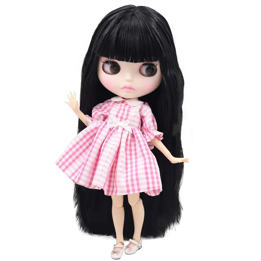 ICY DBS Blyth Doll For Series No.BL9601 Black hair Carved lips Matte face Joint body 1/6 bjd