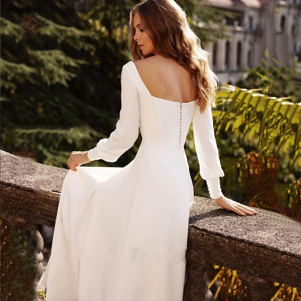 Long Sleeves Wedding Dress For Women Neck Bride Dresses A Line Marriage