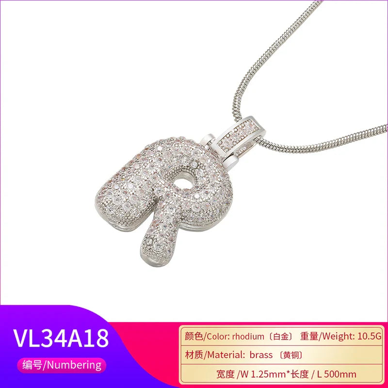 ZHUKOU 1.25x500mm Fat and lovely crystal brass silver color  letter necklace for women friends birthday gift model: VL34