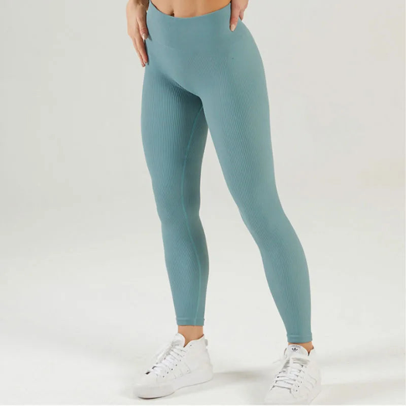 Tossy Ribbed Yoga Leggings Sports Tights Women Seamless Knit Yoga Pants White