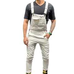 Men's Distressed Denim Carpenter Overalls Bib Jumpsuits Motos Biker Jean Long