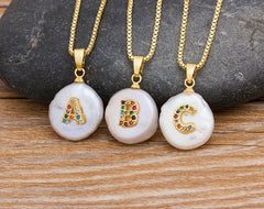 Fashion Initial Alphabet A-Z Letters Natural Freshwater Pearl Pendant Necklace