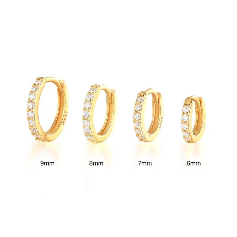 6/7/8/9 MM Cartilage Circle Earrings 925 Sterling Silver Bling CZ Huggie Hoop Earring for Women Piercing Buckle Wedding Jewelry