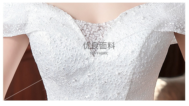 White Bridesmaid Dresses: Wedding Dress Embroidered Lace on Net Boat Neck Lace up