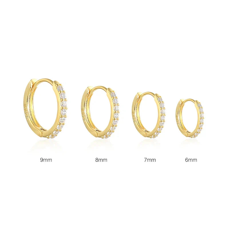 CANNER 6/7/8/9mm Real 925 Sterling Silver Zircon Hoop Earrings for Women Huggie Earring Piercing Earings Jewelry Pendientes