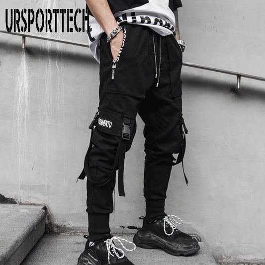 Cargo Pants Hip Hop Joggers Men Loose Harem Pants Multi-pocket Ribbon Men's Pants