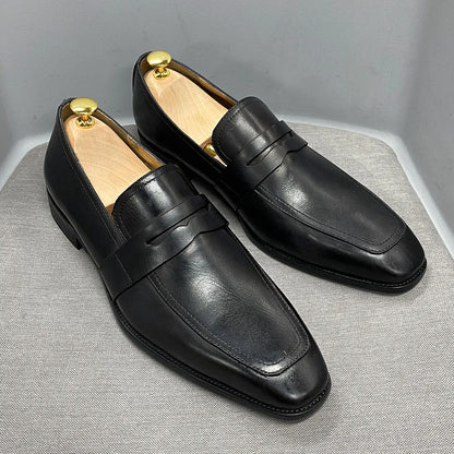 Size 7 To 12 Classic Mens Penny Loafers Genuine Cow Leather Dress Shoes Brown Handmade Slip on Italian Style Office Formal Shoes