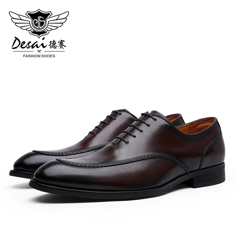 Desai Men's Shoes Genuine Leather British Toe Carved Business Shoes For Men Classic Dress Formal Wedding 2021 New