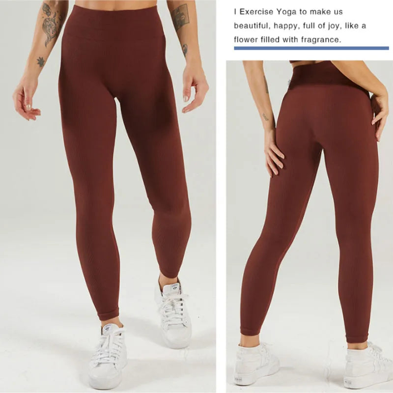 Tossy Ribbed Yoga Leggings Sports Tights Women Seamless Knit Yoga Pants White
