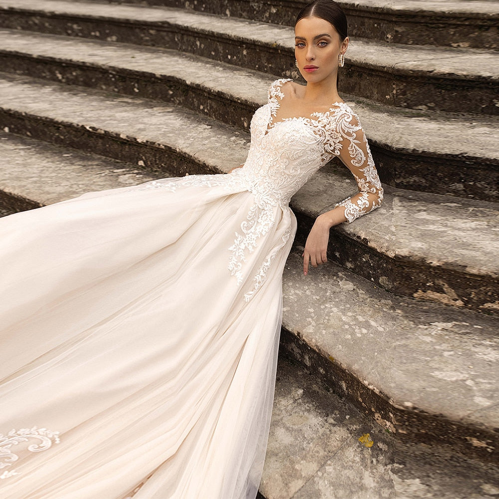 White Bridesmaid Dresses: Boho Lace Tulle Wedding Dress  Princess Champagne A-Line