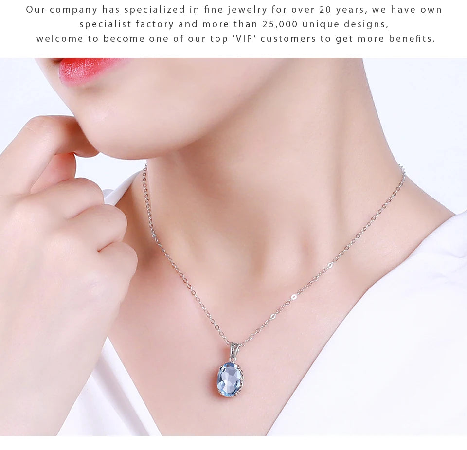 Unique 925 Sterling Silver Necklace Aquamarine Gemstone Pendant Necklaces with Chain
