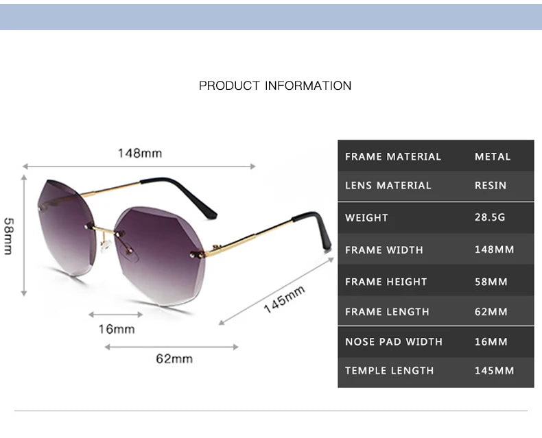 Sunglasses Women Ocean Water Cut Trimmed Lens Metal Temples Sun Glasses