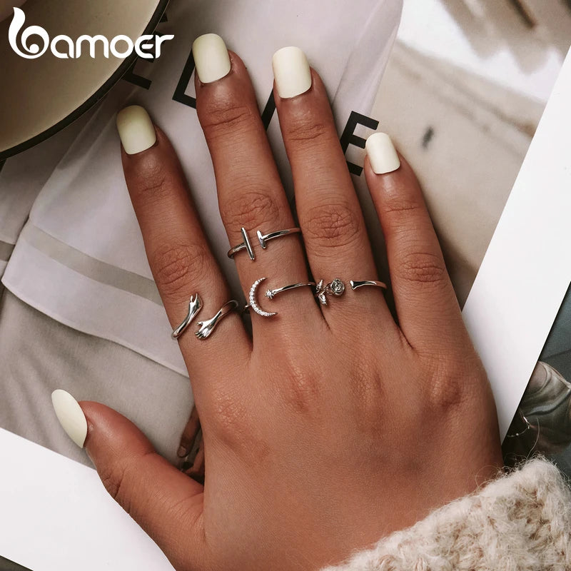 Silver Hug Warmth and Love Hand Adjustable Ring for Women Party Jewelry