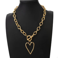 Punk Gold Color Bih Hollow Heart Pendant Necklace for Women Imitation Metal