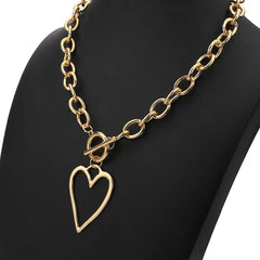 Punk Gold Color Bih Hollow Heart Pendant Necklace for Women Imitation Metal