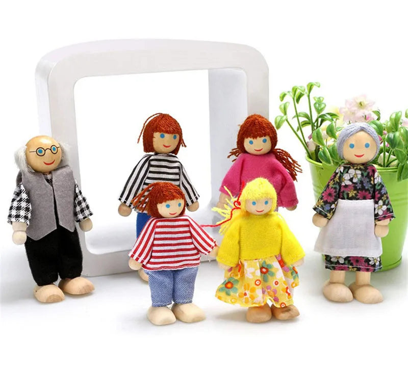 Kids Wooden Furniture Miniature Play Toy Mini Dolls Set Figures Family Humanoid Doll Children House Boys Girls Pretend Gifts