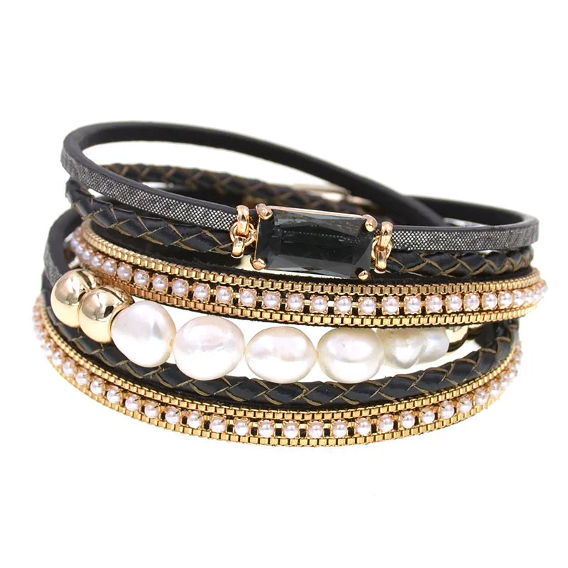 WELLMORE NEW leather bracelets for women fashion fresh water pearls charm Bracelets & Bangles Female Jewelry dropshipping