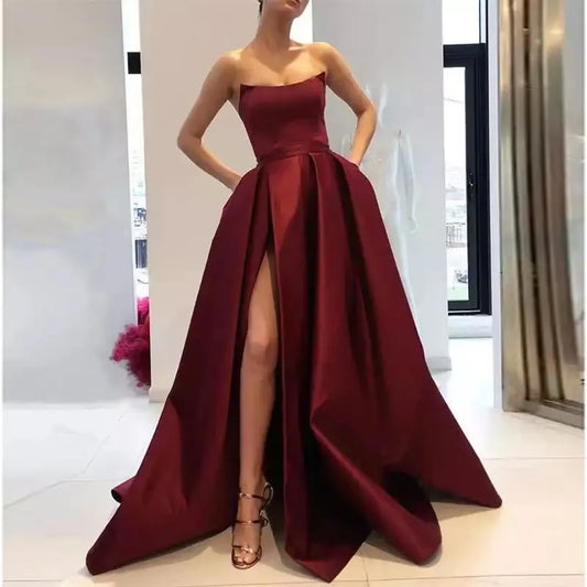 Homecoming Dresses: Prom Dresses with Pockets Side Slit Strapless