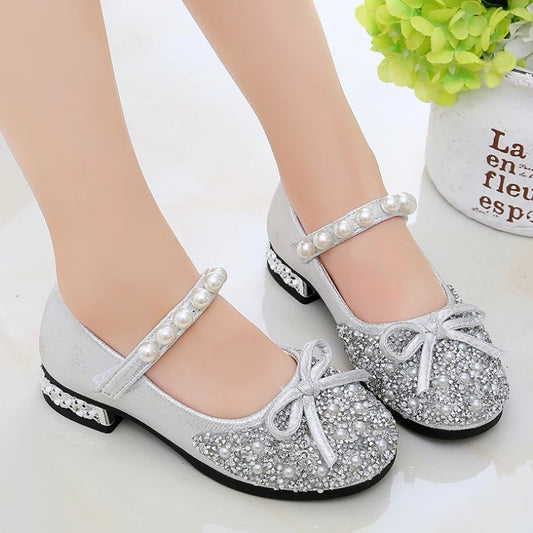 Summer Girls Shoes Bead Mary Janes Flats Fling Princess Glitter Shoes Baby Dance Shoes