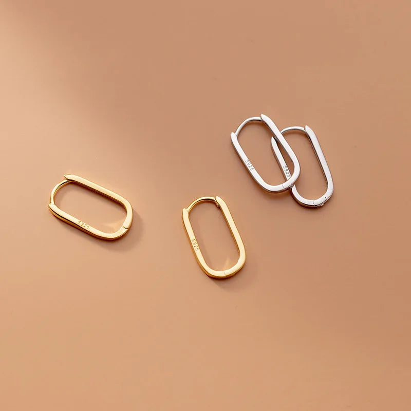 WANTME 925 Sterling Silver Simple Oval Glossy Huggies Ear Buckle for Women Fashion Bohemian European piercing Earrings Jewelry