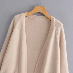 Women Solid Color Loose Thick Warm Sweater Cardigan Pocket Ladies Spring